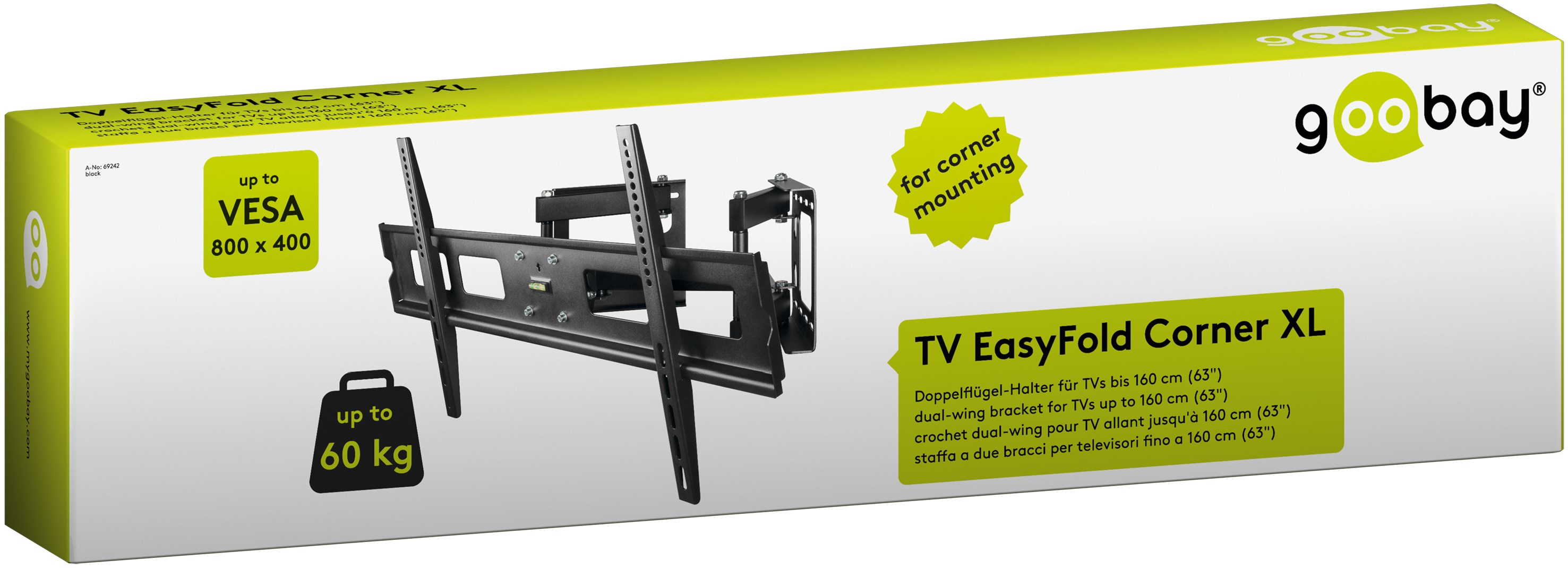 69242 TV EasyFold Corner XL  Doppelflügel-Wandhalter für TVs bis 160 cm